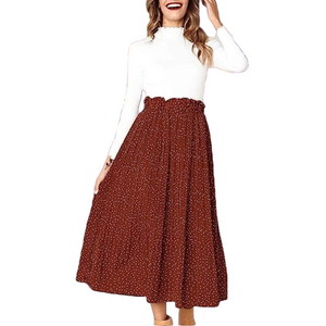 EXLURA Brown & White Polka Dot Pleated Midi Skirt w/ Pockets | Size XXL